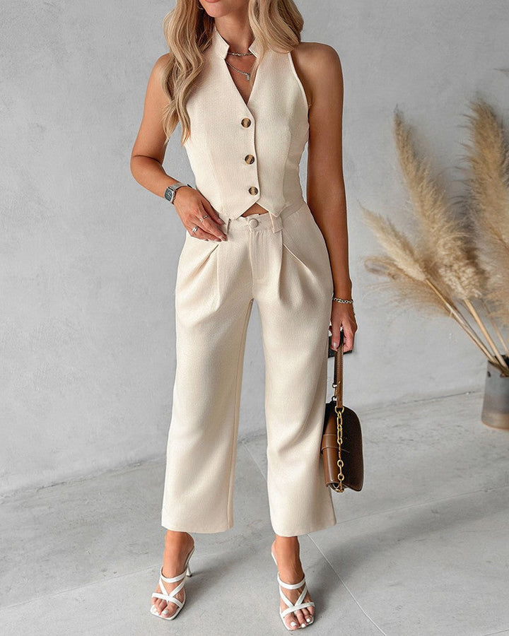 Zweiteiliges Damen-Set mit ärmellosem Oberteil und Hose
