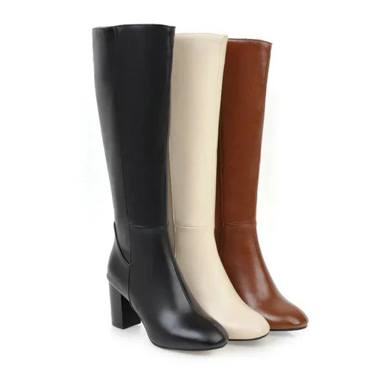 Damen-Kniehohe Stiefel mit Absatz und Reißverschluss