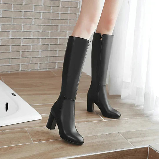 Damen-Kniehohe Stiefel mit Absatz und Reißverschluss