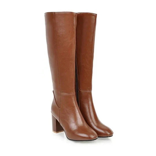 Damen-Kniehohe Stiefel mit Absatz und Reißverschluss