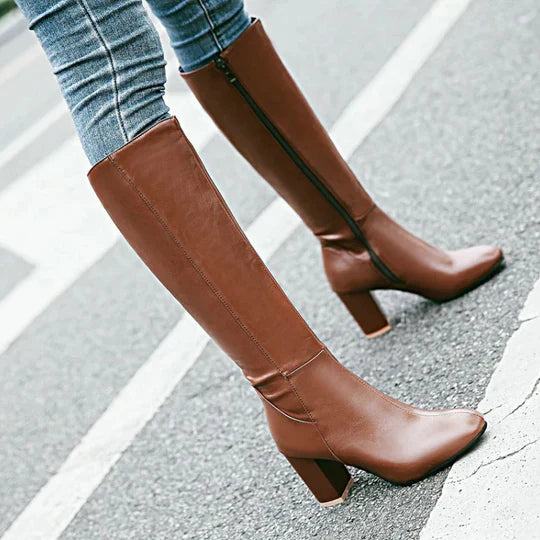 Damen-Kniehohe Stiefel mit Absatz und Reißverschluss