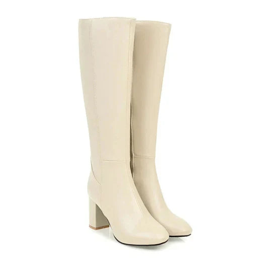 Damen-Kniehohe Stiefel mit Absatz und Reißverschluss