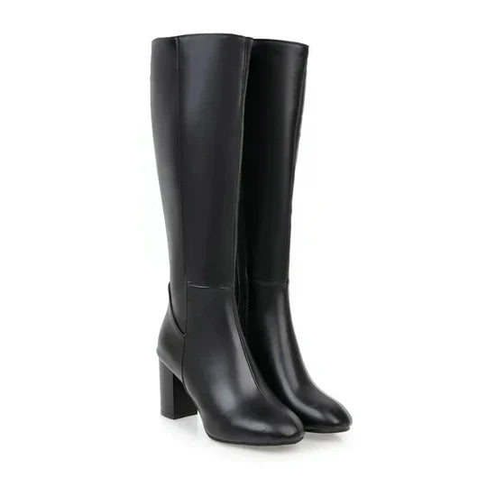 Damen-Kniehohe Stiefel mit Absatz und Reißverschluss