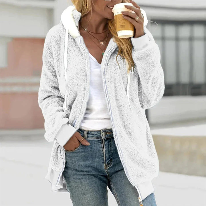Damen-Plüschjacke mit Kapuze