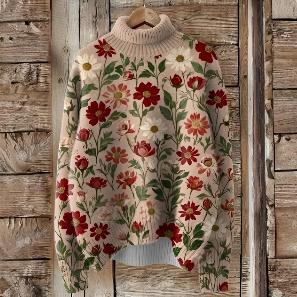 Vintage-Pullover mit Weihnachtsmotiv und Rollkragen