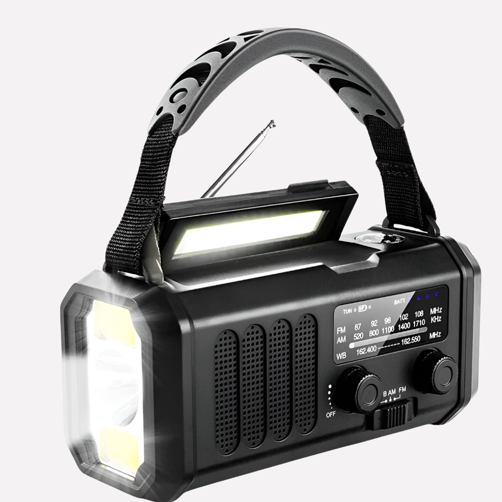 Notfallradio mit Handkurbel, Solarpanel und Powerbank-Funktion