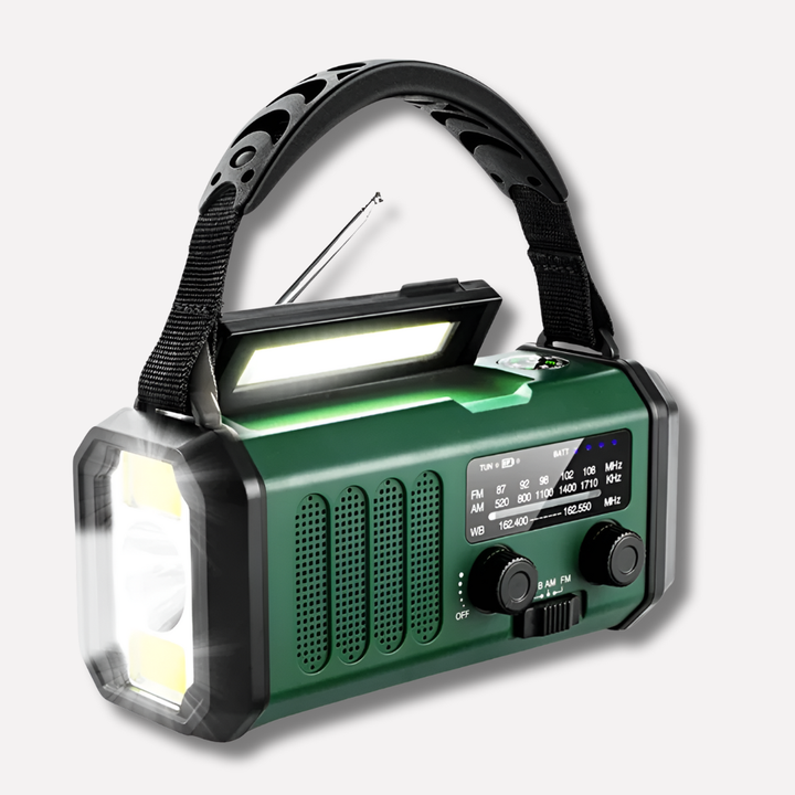 Notfallradio mit Handkurbel, Solarpanel und Powerbank-Funktion