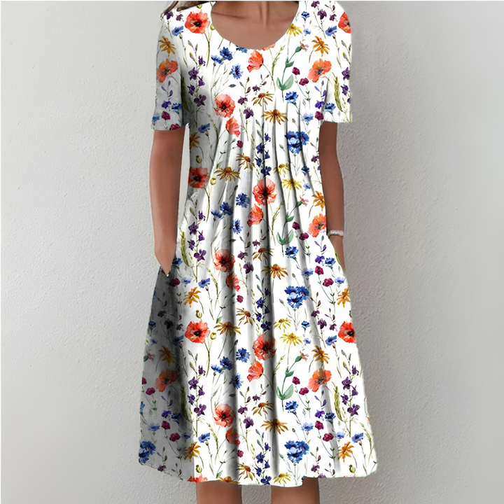 Müheloses Vintage-Sommerkleid mit Blumenmuster und Rüschen