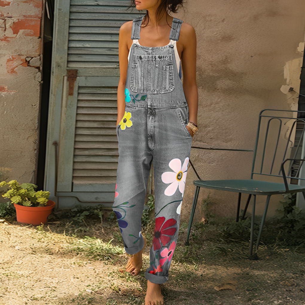 Stylischer Jeans-Overall mit Blumenmuster