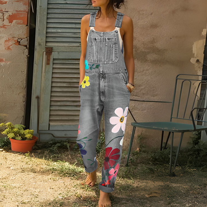 Stylischer Jeans-Overall mit Blumenmuster
