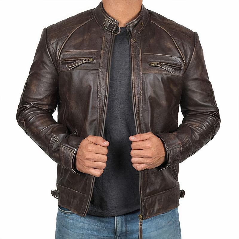 Robuste Motorradjacke für Herren mit Reißverschlusstaschen