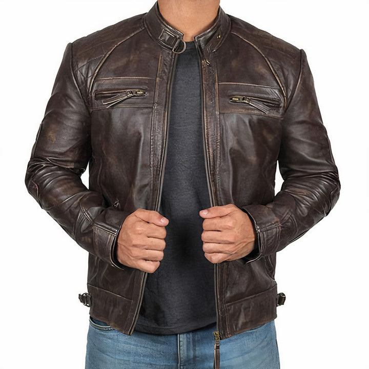 Robuste Motorradjacke für Herren mit Reißverschlusstaschen