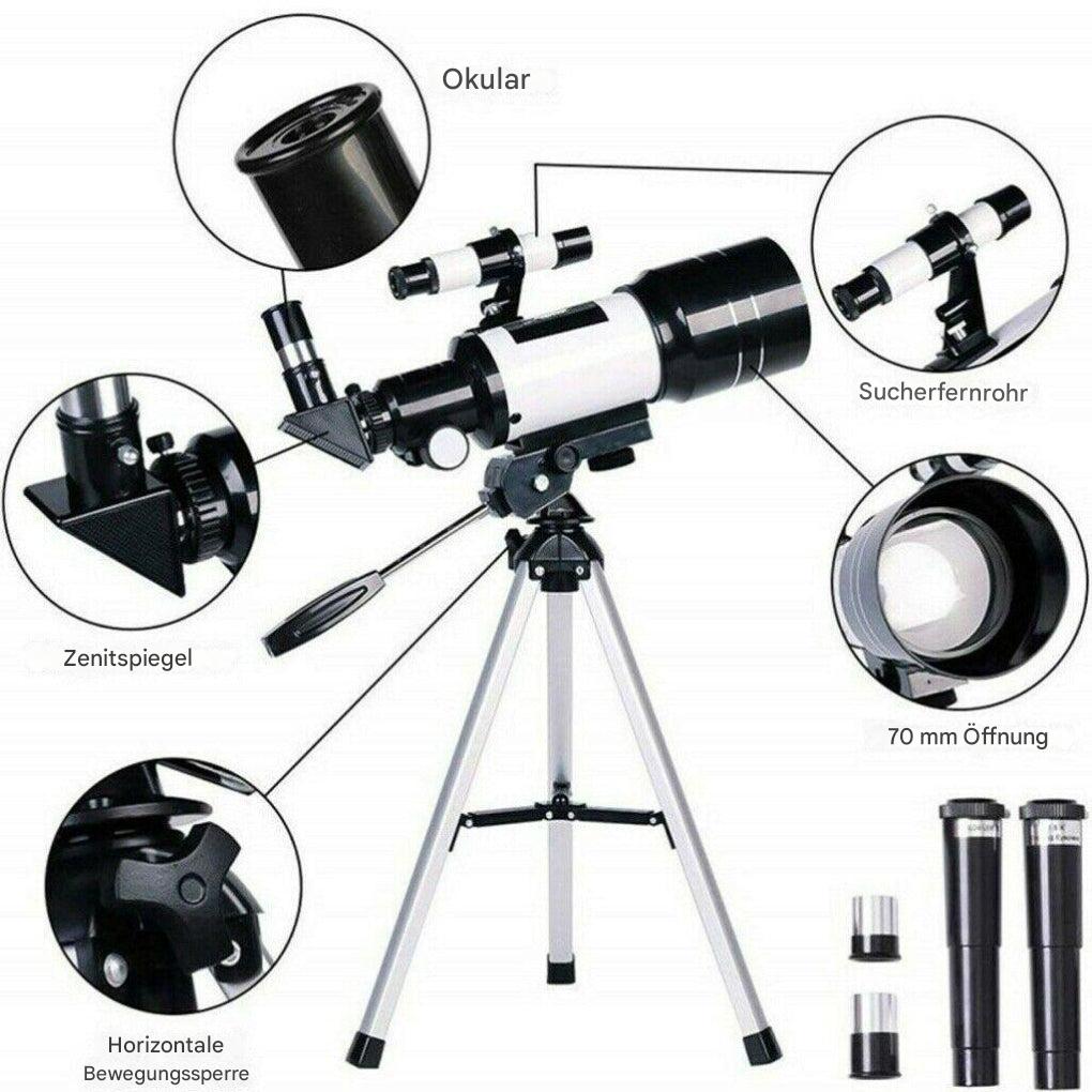 Professionelles 300/70-mm-Teleskop mit Stativ und Handyhalterung
