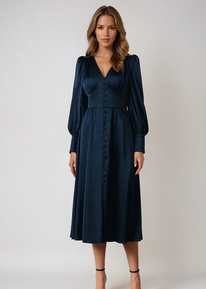 Elegantes Maxikleid aus Satin mit V-Ausschnitt