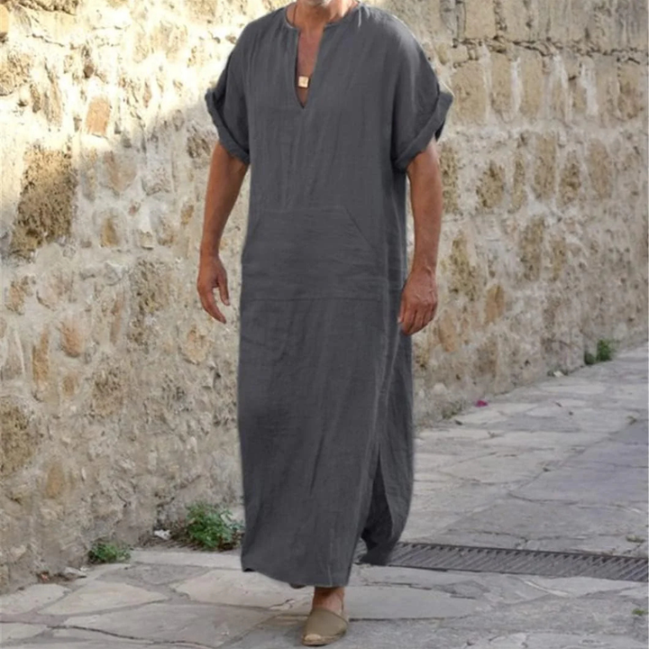 Weiße Djellaba für Herren – Lange Robe mit V-Ausschnitt