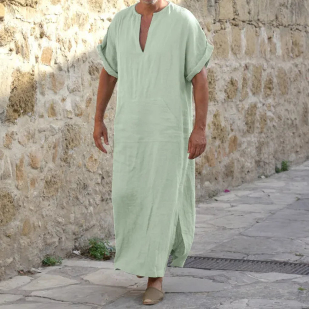 Weiße Djellaba für Herren – Lange Robe mit V-Ausschnitt