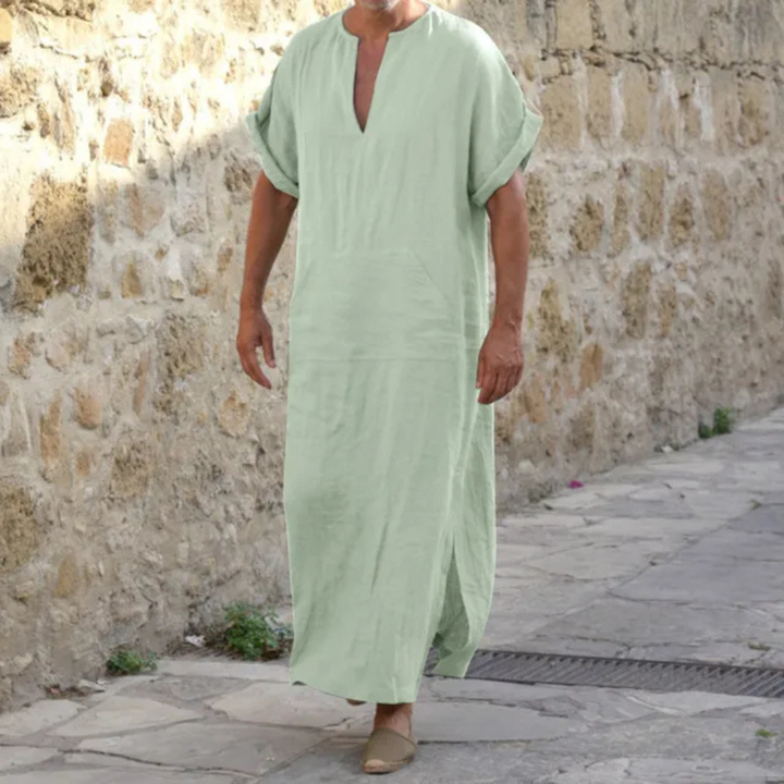 Weiße Djellaba für Herren – Lange Robe mit V-Ausschnitt