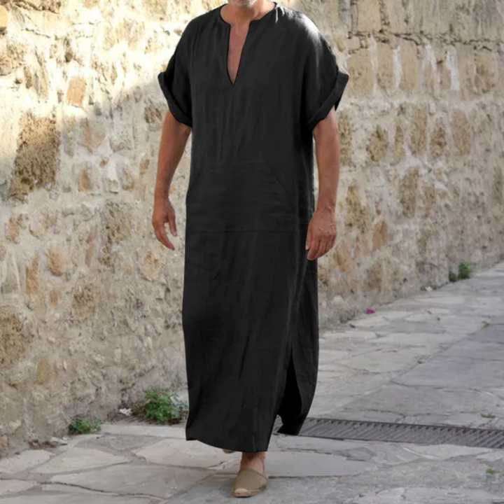 Weiße Djellaba für Herren – Lange Robe mit V-Ausschnitt