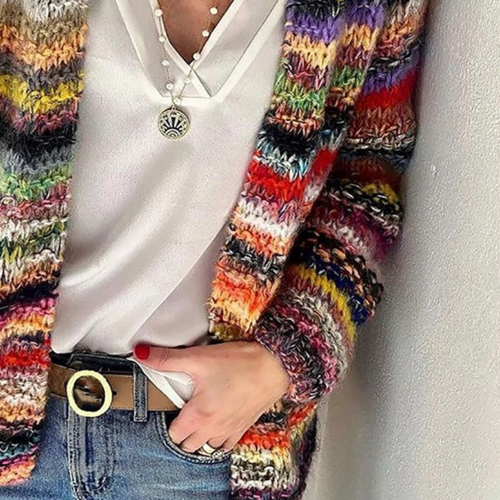 Langarm-Strickjacke für Damen mit Streifenprint