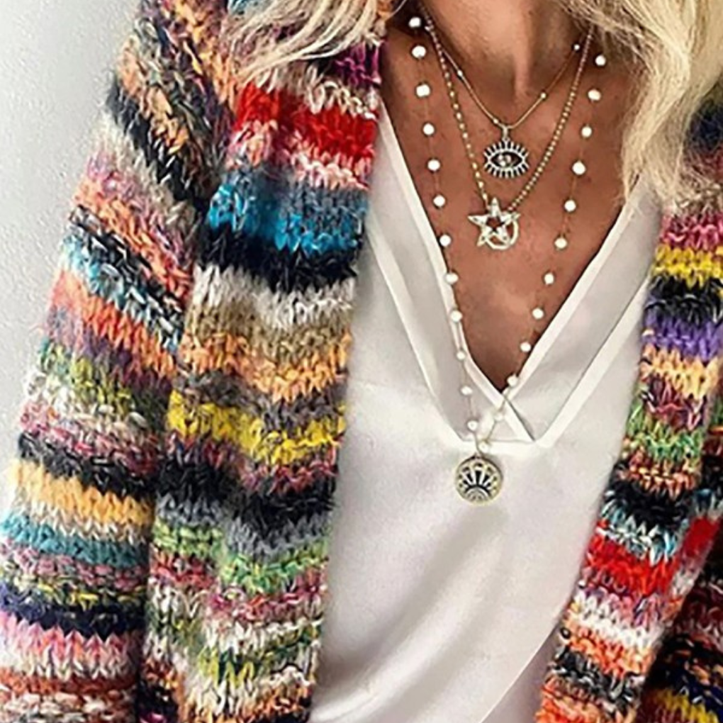 Langarm-Strickjacke für Damen mit Streifenprint