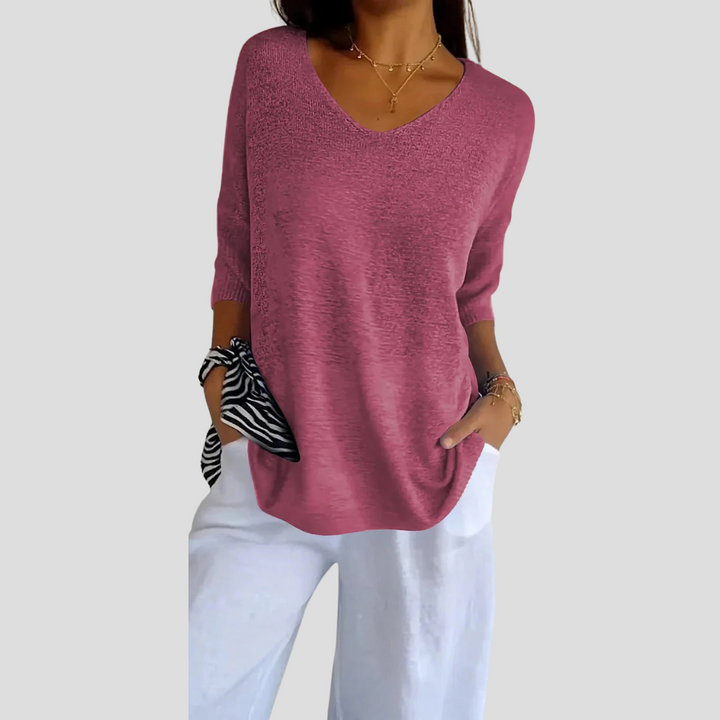 Damen Stricktop mit V-Ausschnitt – Lässiger Style mit Alltagsflair