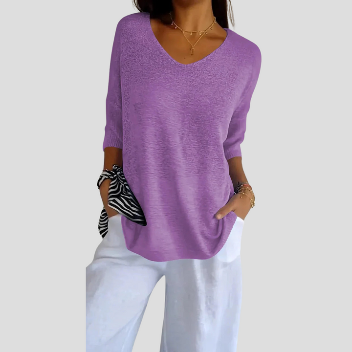 Damen Stricktop mit V-Ausschnitt – Lässiger Style mit Alltagsflair