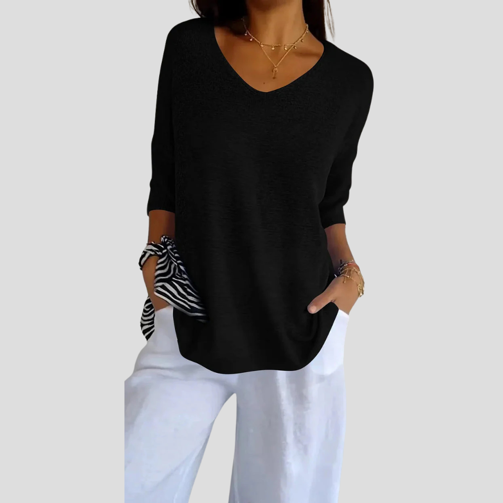 Damen Stricktop mit V-Ausschnitt – Lässiger Style mit Alltagsflair