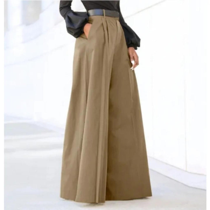 Einfarbige Damenhose mit weitem Bein