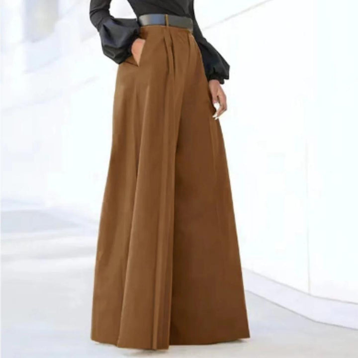Einfarbige Damenhose mit weitem Bein
