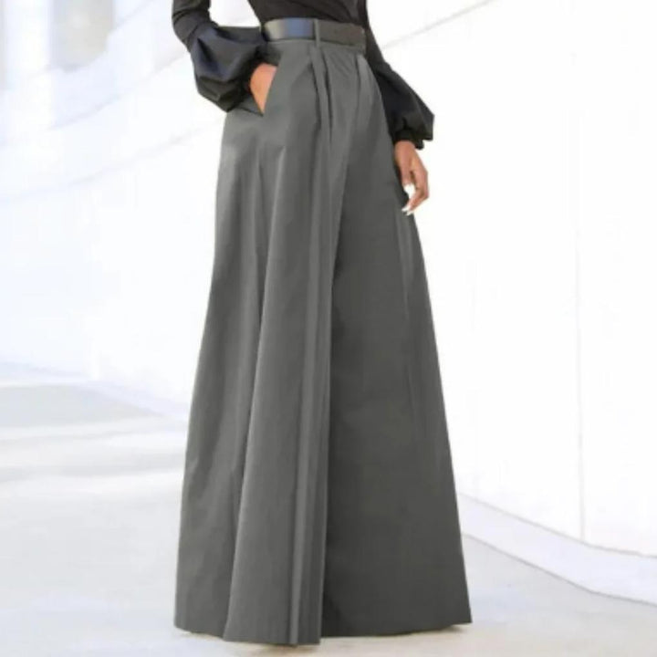 Einfarbige Damenhose mit weitem Bein