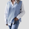 Blauer ärmelloser Pullover mit V-Ausschnitt für Damen