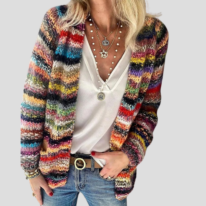 Langarm-Strickjacke für Damen mit Streifenprint