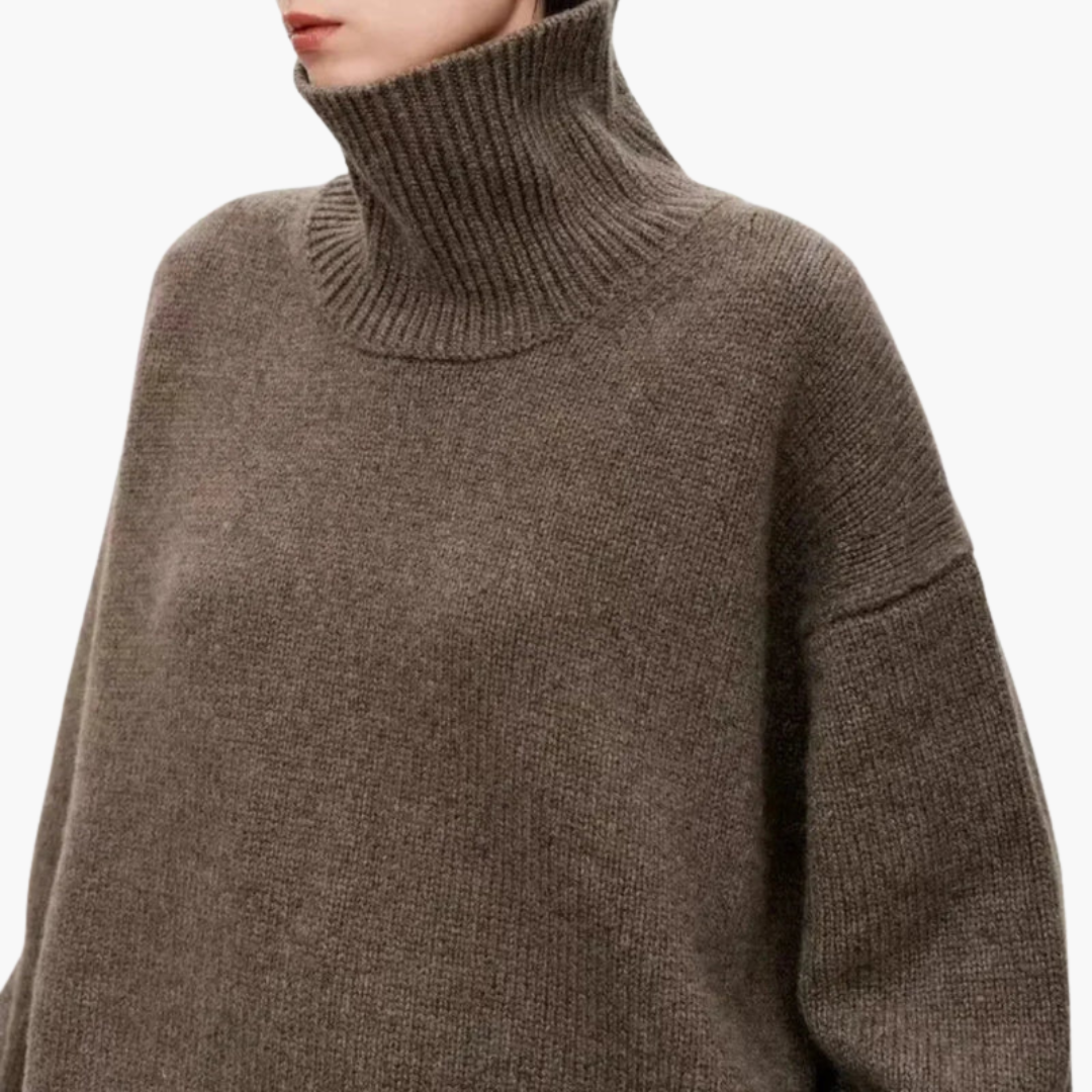 Damen Oversized Hoher Kragen Pullover – Entspanntes Strick-Layer
