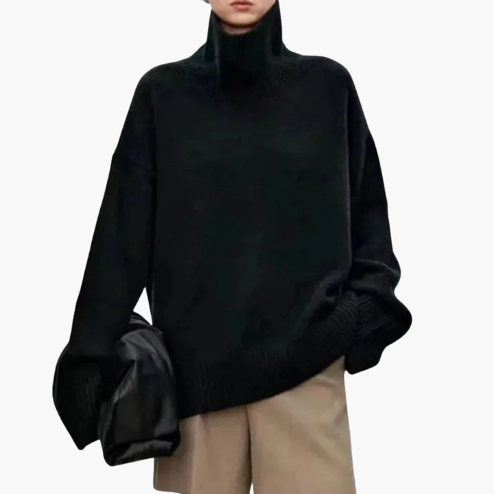 Damen Oversized Hoher Kragen Pullover – Entspanntes Strick-Layer