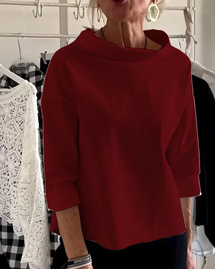 Lässiges Oberteil mit breitem Revers und halbem Rollkragen für einen stilvollen Look