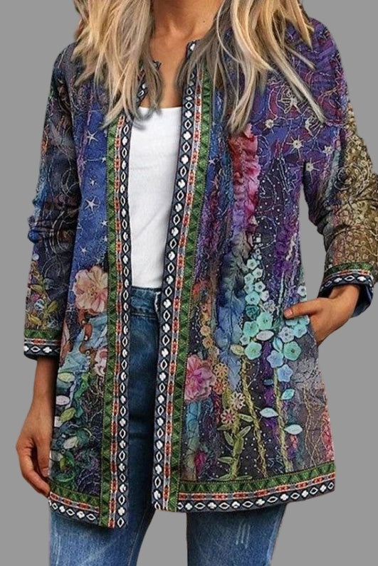 Damen-Cardigan mit Blumenmuster – Lässiger Lagendruck