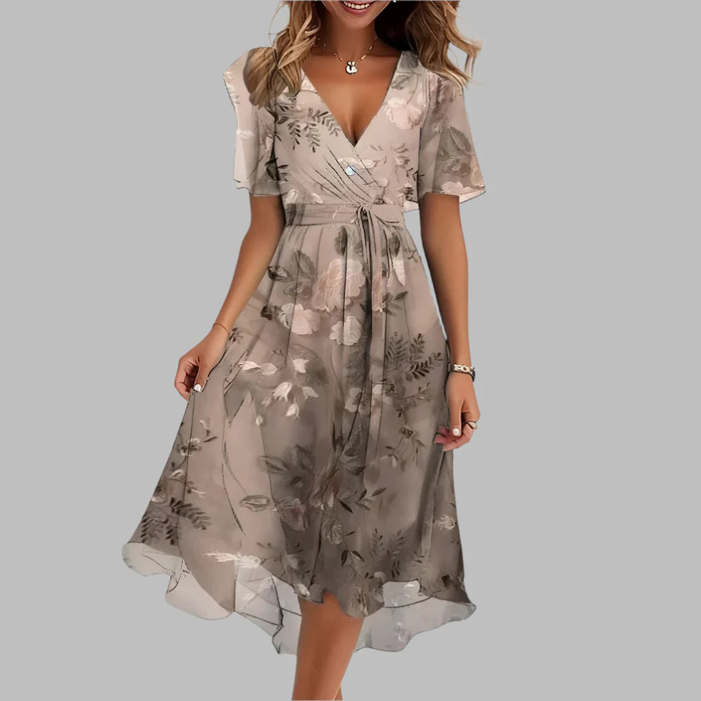 Modisches Midikleid für Damen mit Blumenmuster und Rüschen