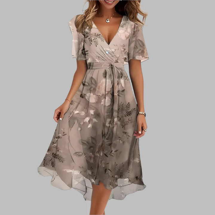 Modisches Midikleid für Damen mit Blumenmuster und Rüschen