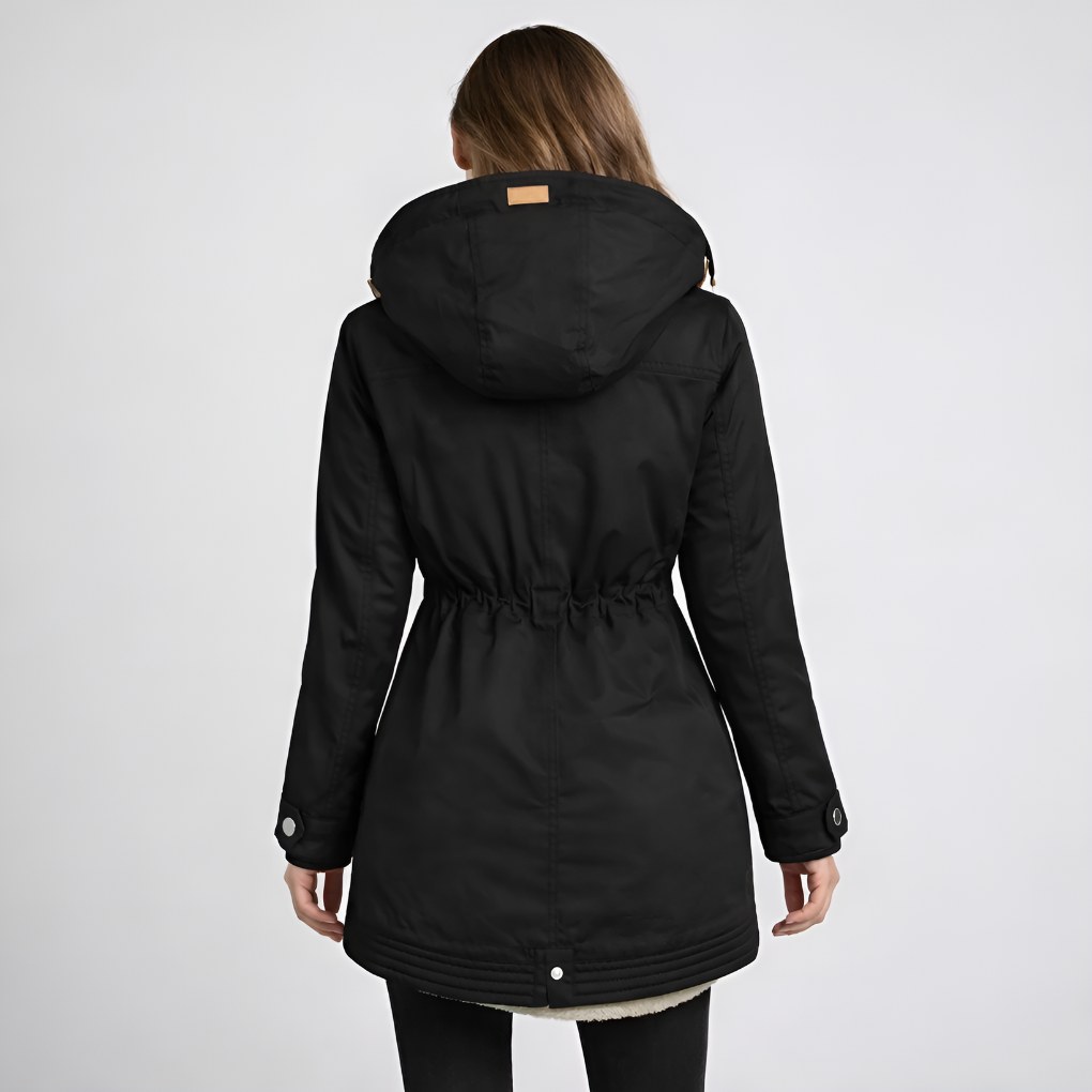 Damen-Parka mit gefütterter Kapuze und Kordelzug in der Taille