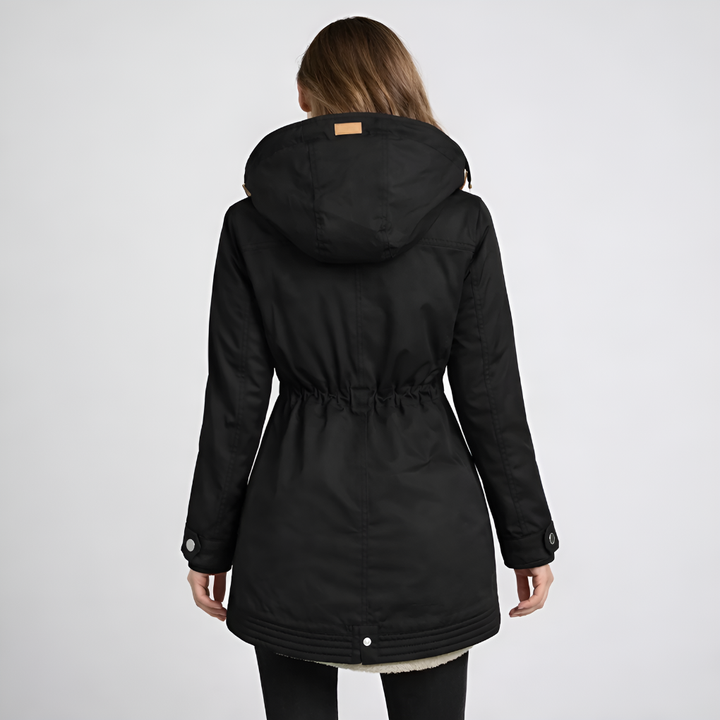 Damen-Parka mit gefütterter Kapuze und Kordelzug in der Taille
