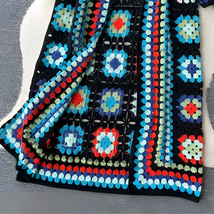 Lange bunte Strickjacke