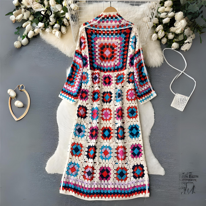 Lange bunte Strickjacke