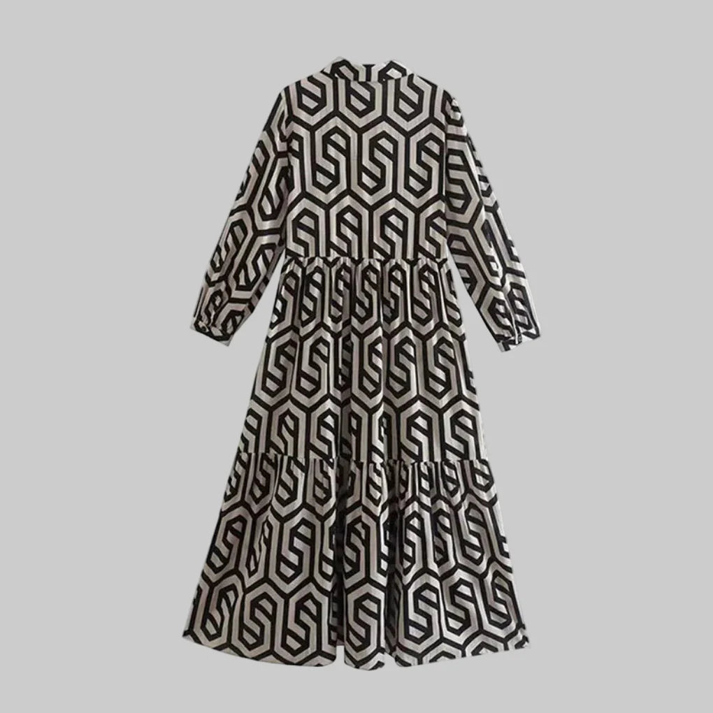 Langärmliges geometrisches Damenkleid