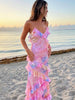 Damen Sommer-Maxikleid mit V-Ausschnitt und Spaghettiträgern