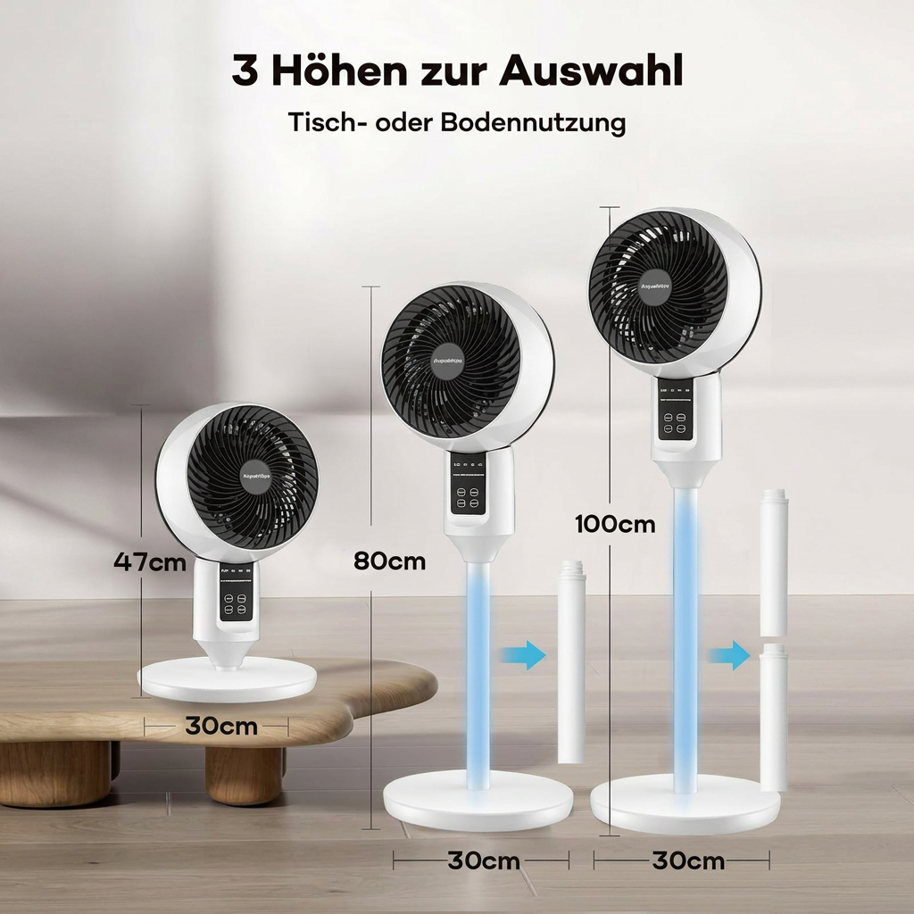 Einstellbarer Standventilator mit 3D-Oszillation