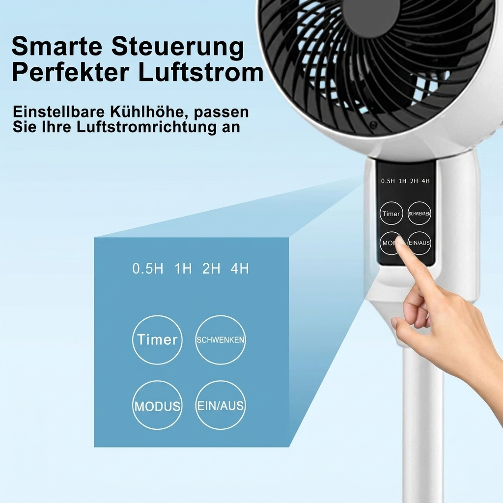 Einstellbarer Standventilator mit 3D-Oszillation