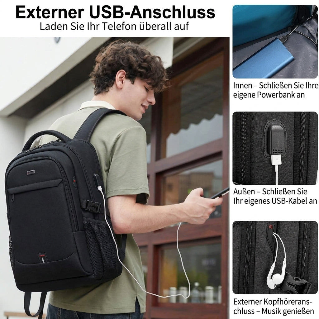 Wasserdichter Laptop- und Reiserucksack mit organisierten Fächern