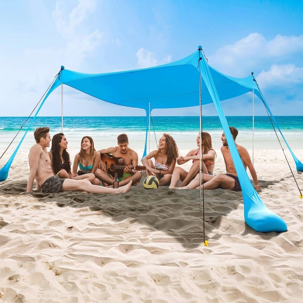Großes Sonnenschutz-Zelt für den Strand mit UV-Schutz