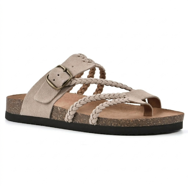Elegante europäische Stil gewebte Riemen Flachsandalen für Frauen