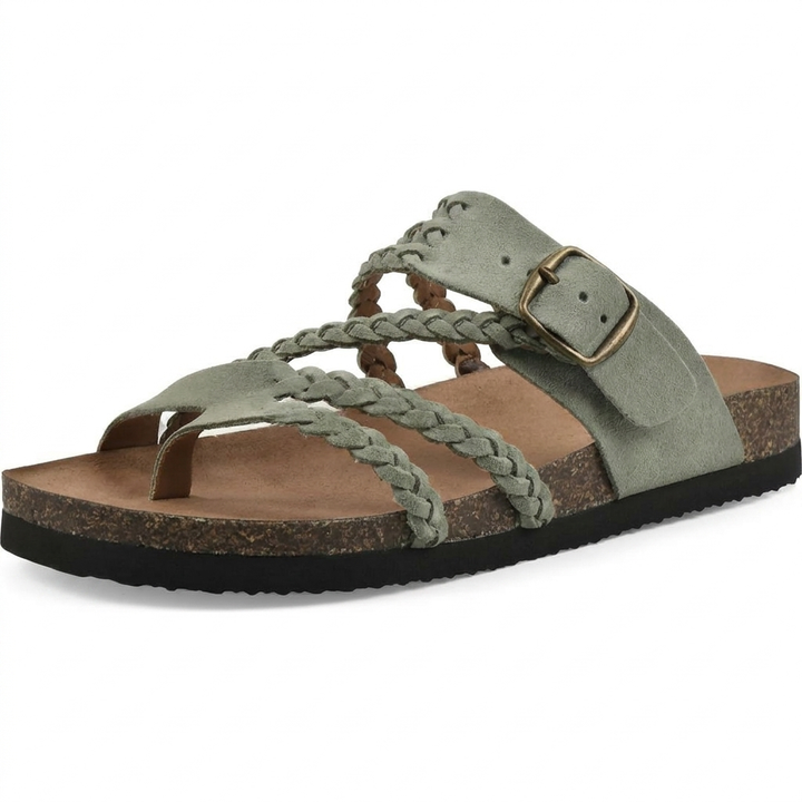 Elegante europäische Stil gewebte Riemen Flachsandalen für Frauen